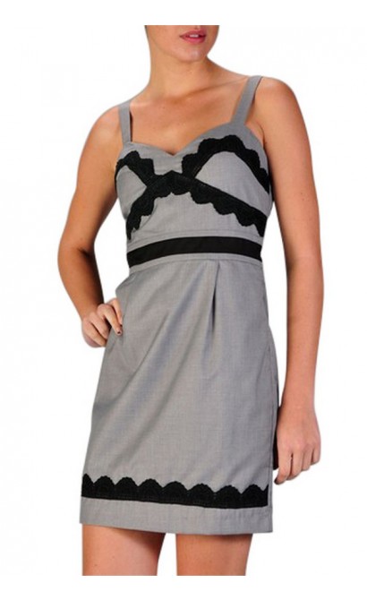 Posh and Playful Grey and Black Lace Dress